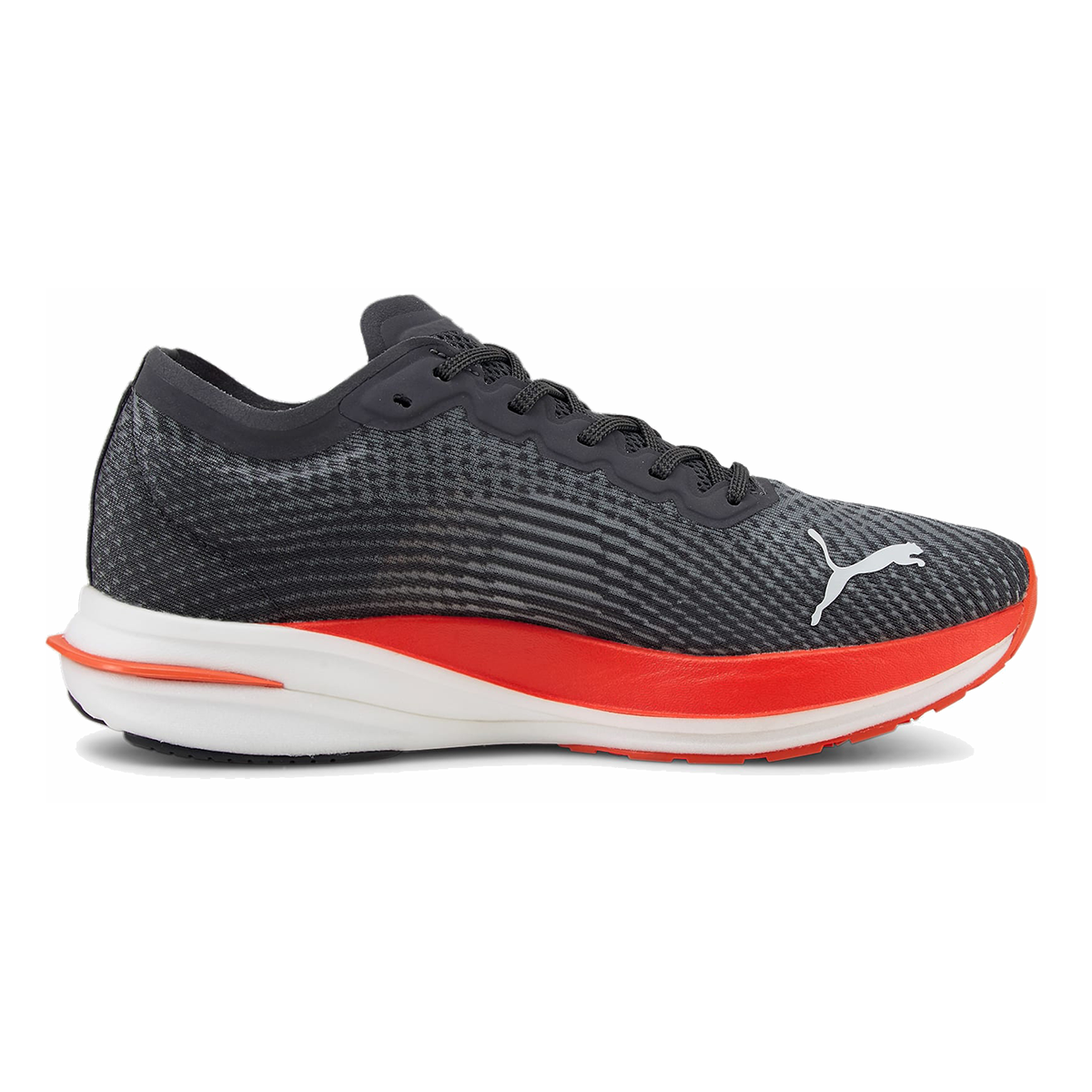 Puma Deviate Nitro — Asphalt - Harbor Mist - Cherry Tomato — Size D — Width 8 — Top View