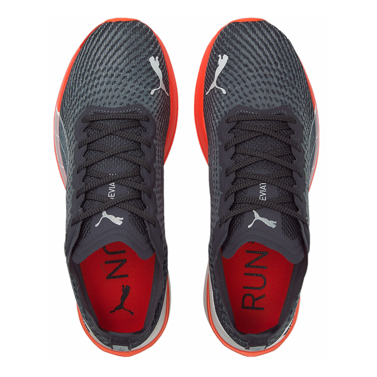 Puma Deviate Nitro — Asphalt - Harbor Mist - Cherry Tomato — Size D — Width 8 — Lifestyle View