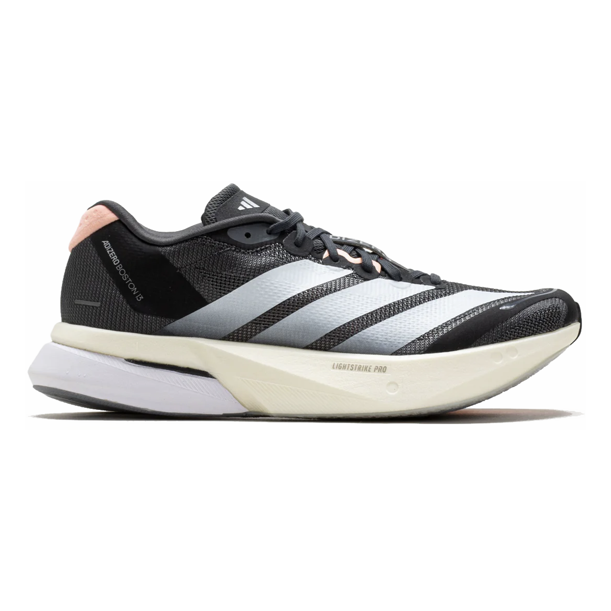 Adidas Adizero Boston 13 — Grey Five - Ftwr White - Haze Coral — Size B — Width 6.5 — Front View