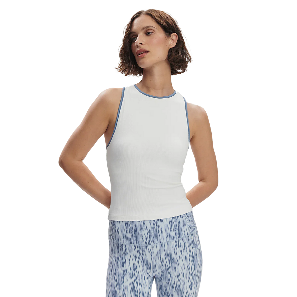 Varley Agneta Performance Tank — White - Blue Rain — Size XSmall — Front View