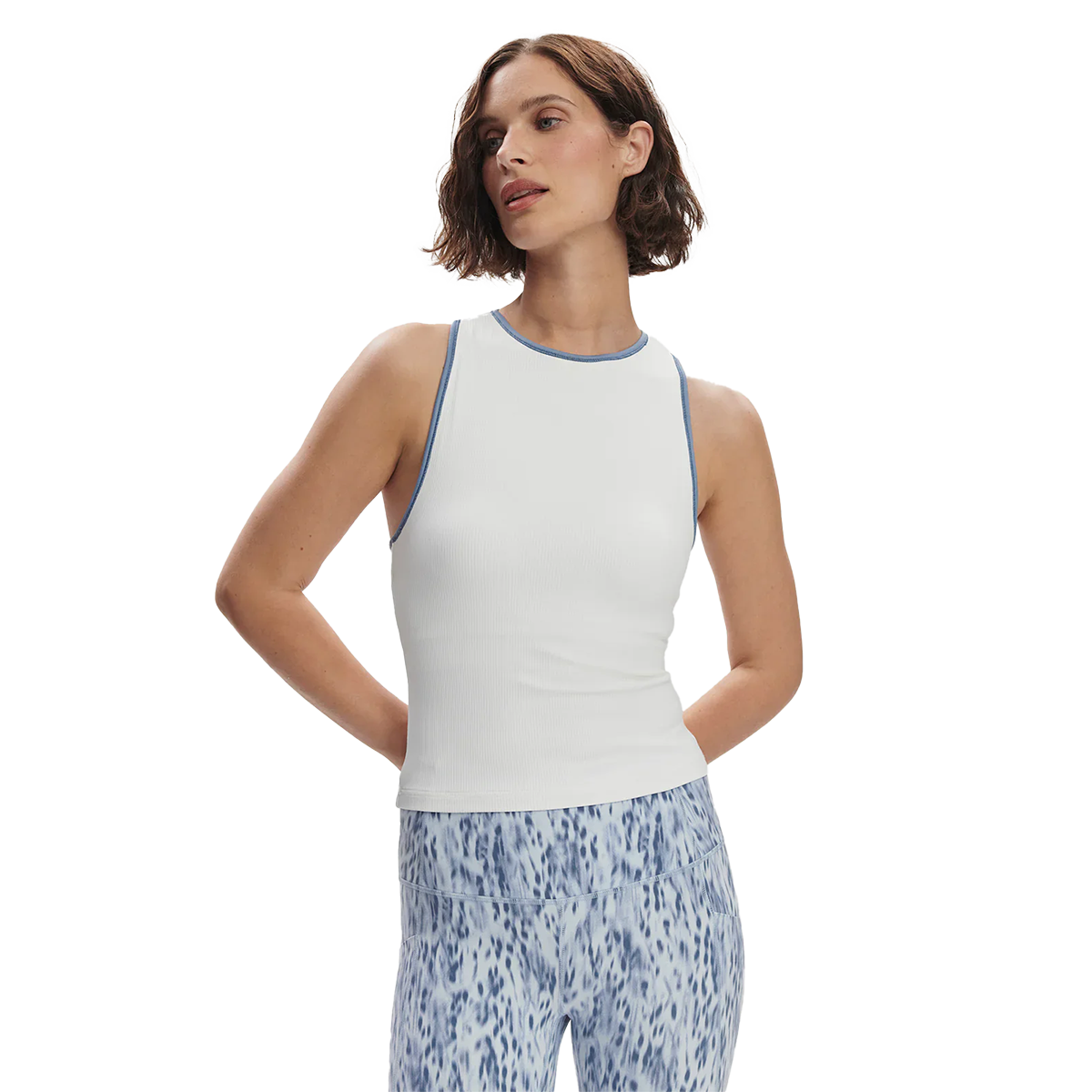 Varley Agneta Performance Tank — White - Blue Rain — Size XSmall — Front View