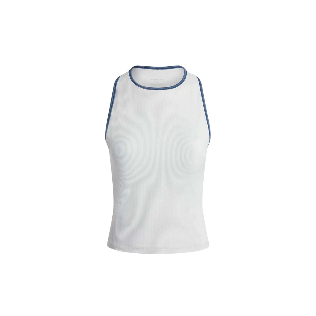 Varley Agneta Performance Tank — White - Blue Rain — Size XSmall — Back View