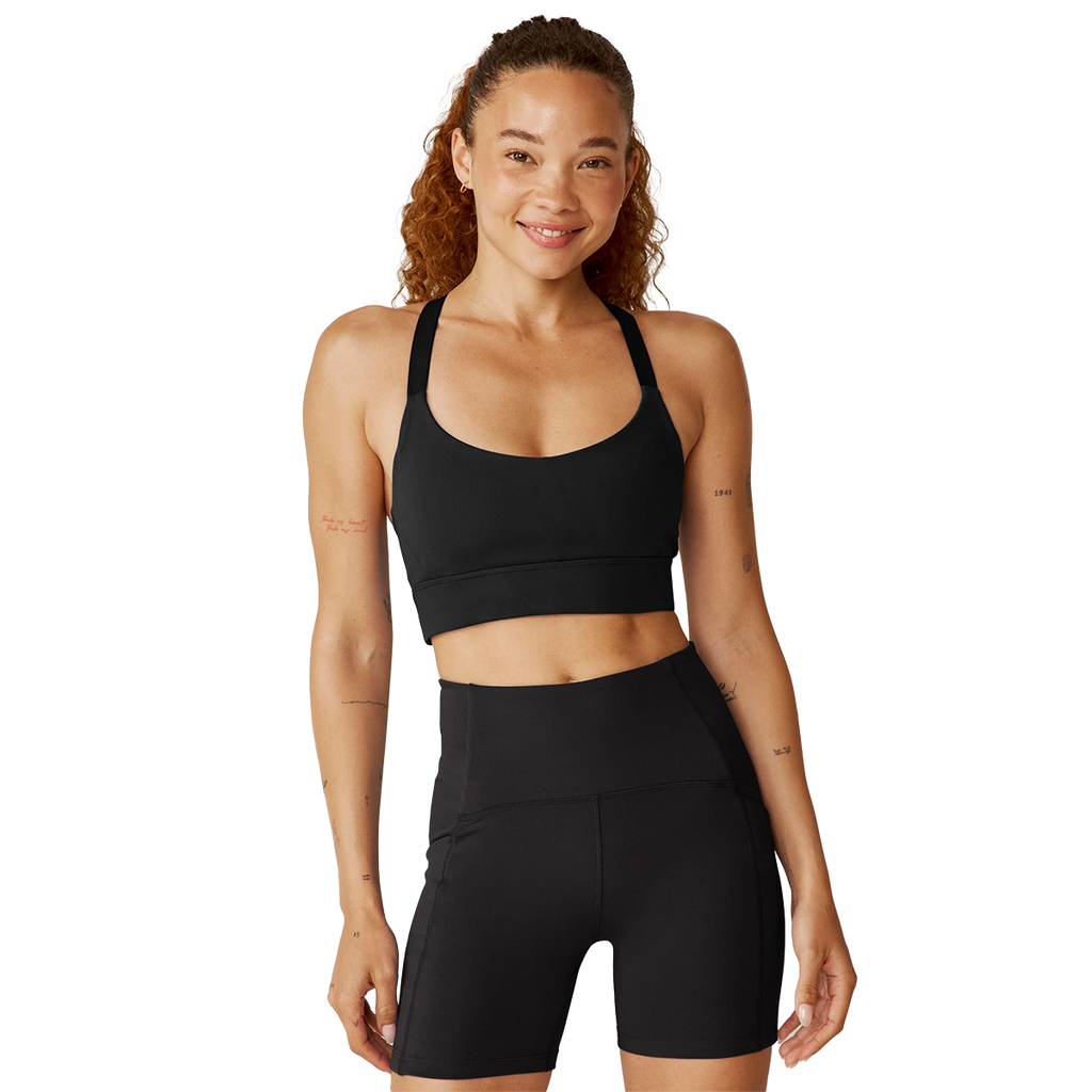 Beyond Yoga Powerbeyond Strive Long Line Bra — Black — Size XSmall — Front View