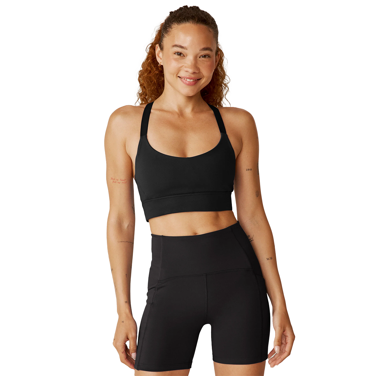 Beyond Yoga Powerbeyond Strive Long Line Bra — Black — Size XSmall — Front View