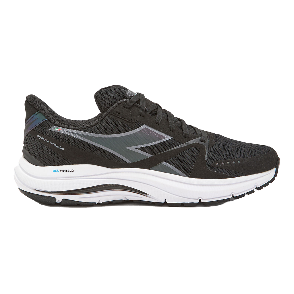 Diadora Mythos Blushield 8 Vortice HIP — Black - White — Size D — Width 10 — Front View