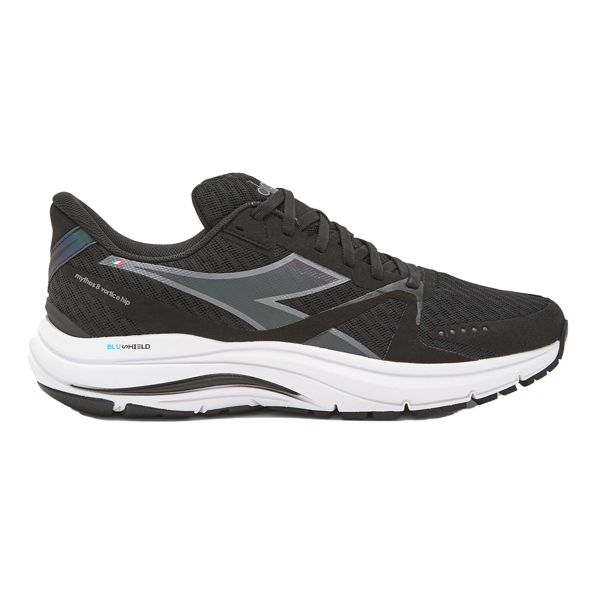 Diadora Mythos Blushield 8 Vortice HIP — Black - White — Size D — Width 10 — Front View