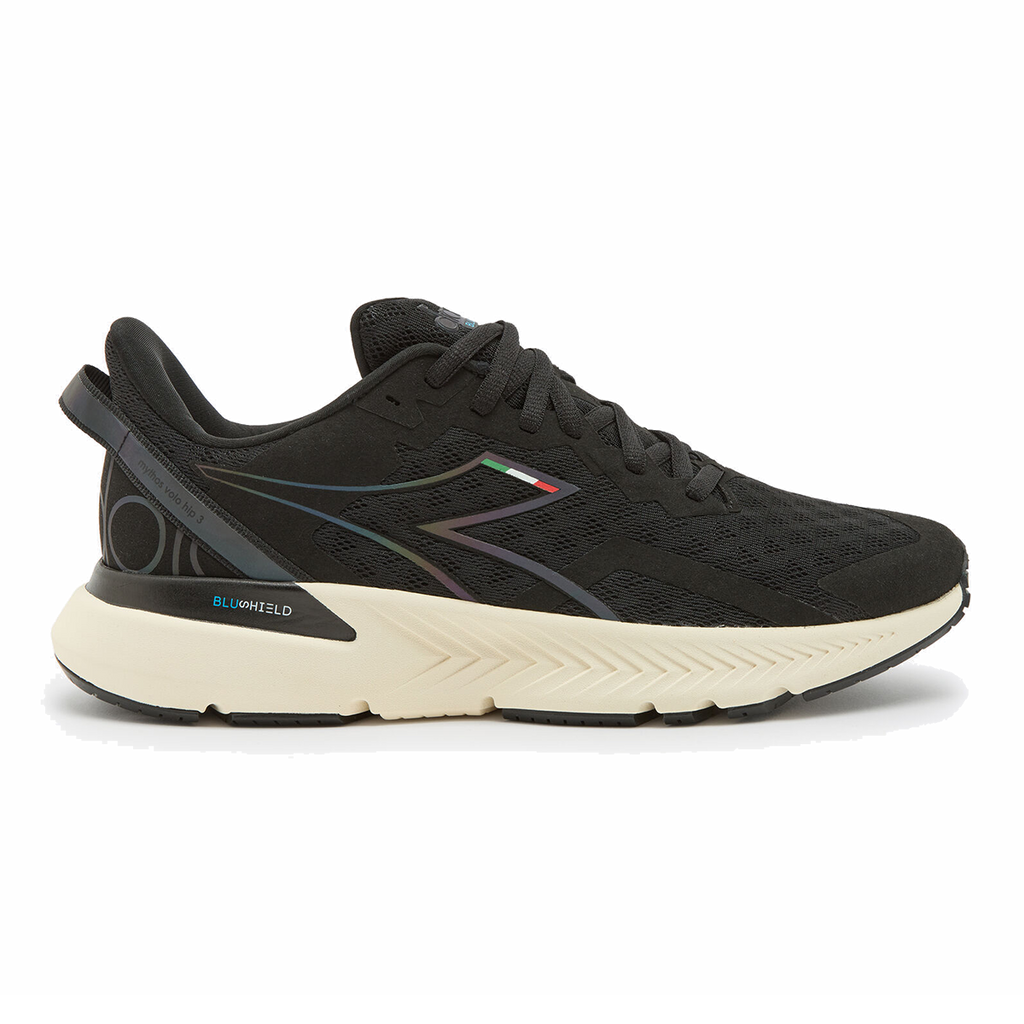 Diadora Mythos Blushield Volo HIP 3 — Black - Whisper White — Size D — Width 10 — Top View