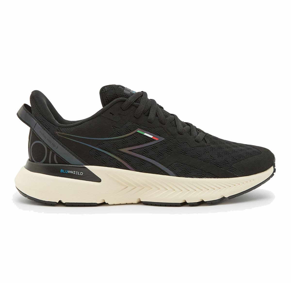 Diadora Mythos Blushield Volo HIP 3 — Black - Whisper White — Size D — Width 10 — Top View