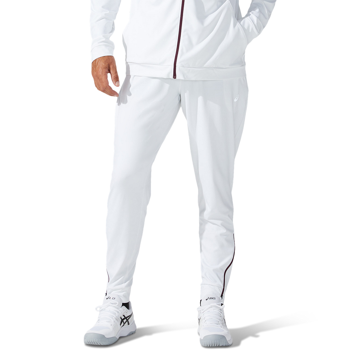Asics Track Pant — Brilliant White - Deep Mars — Size Large — Front View