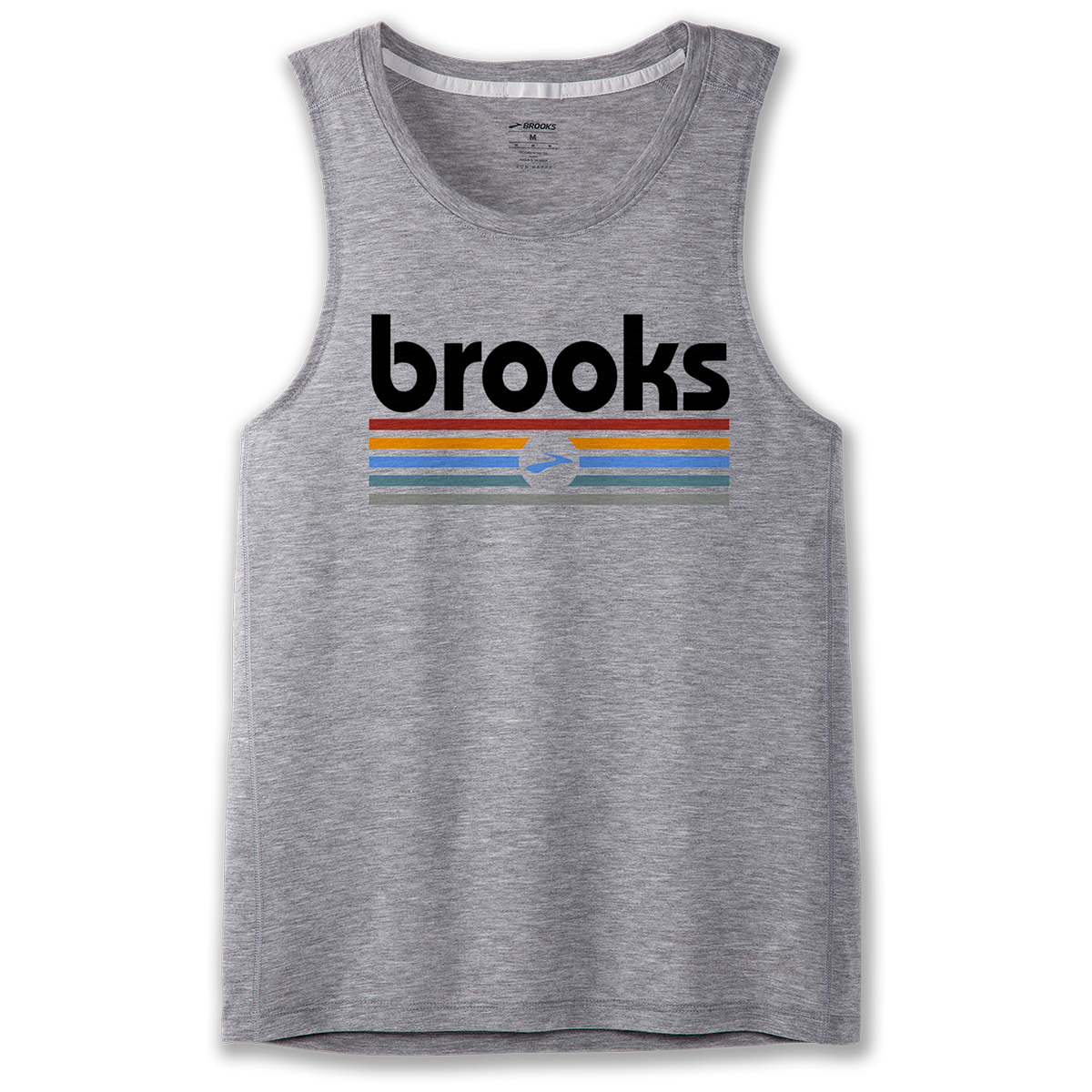 Brooks Distance 2.0 Tank — Heather Ash - Brooks Track Stripe — Size Small — Top View