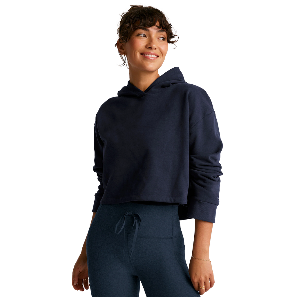 Beyond Yoga Happiness Cropped Hoodie — After Dark Navy — Size XSmall — Front View