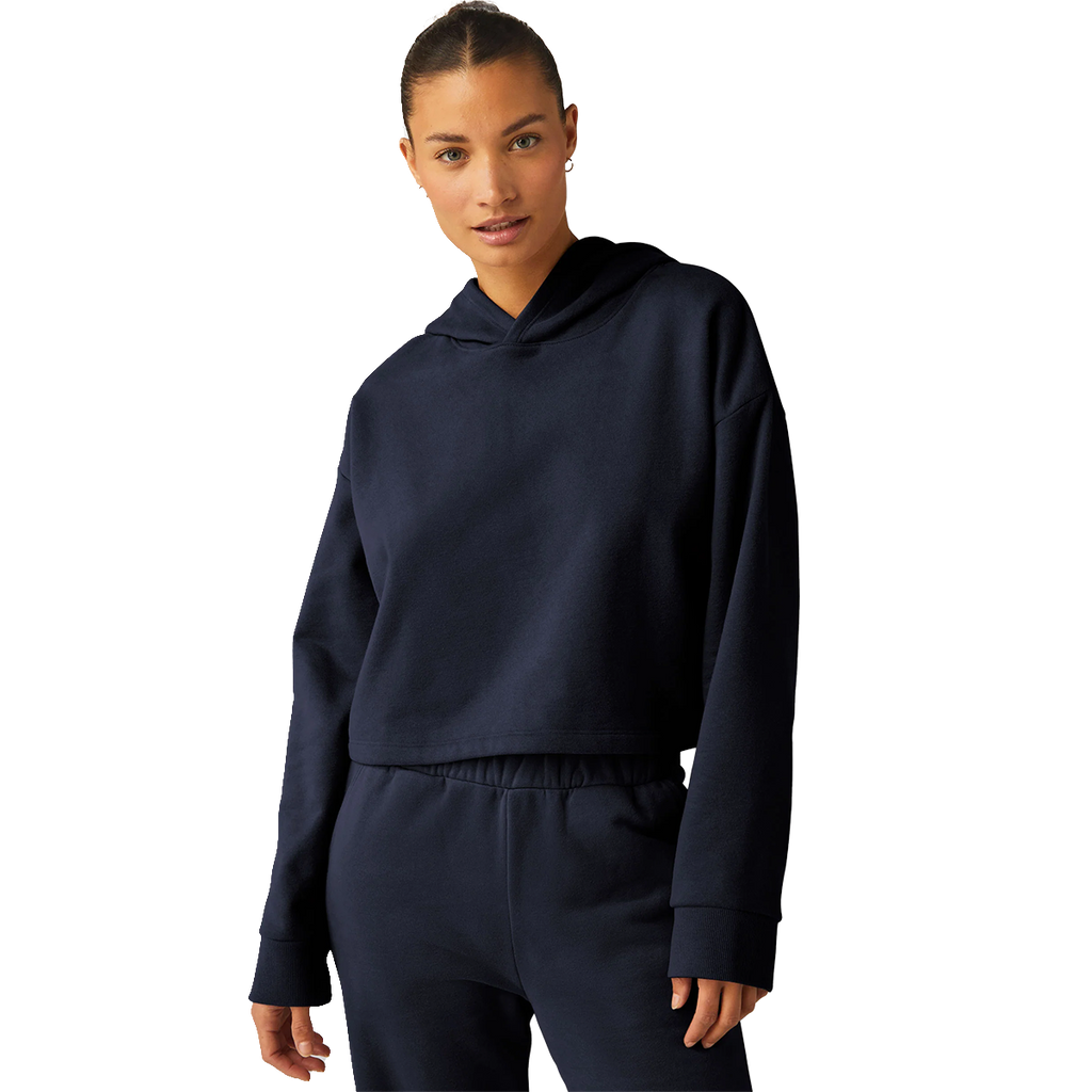 Beyond Yoga Happiness Cropped Hoodie — After Dark Navy — Size XSmall — Side View