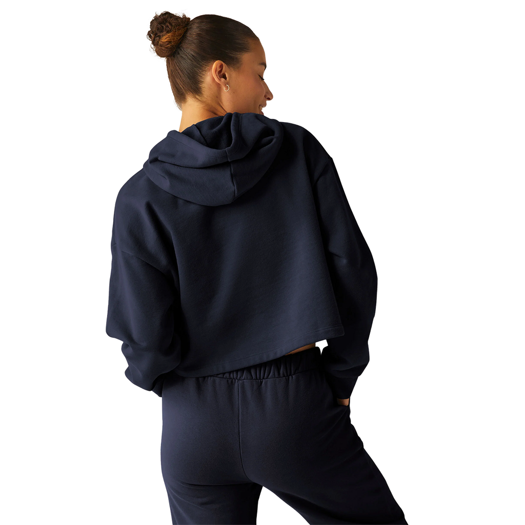Beyond Yoga Happiness Cropped Hoodie — After Dark Navy — Size XSmall — Back View