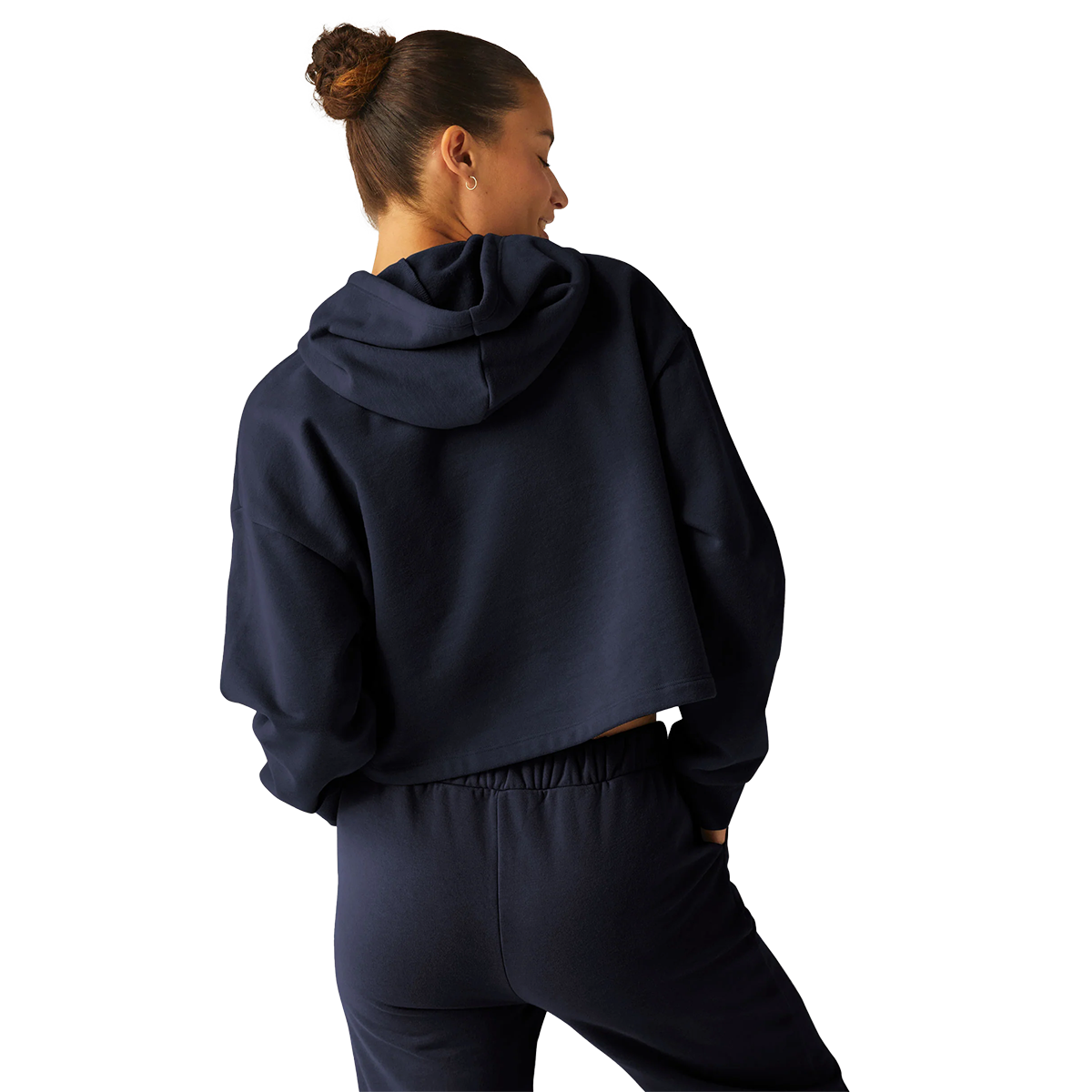 Beyond Yoga Happiness Cropped Hoodie — After Dark Navy — Size XSmall — Back View
