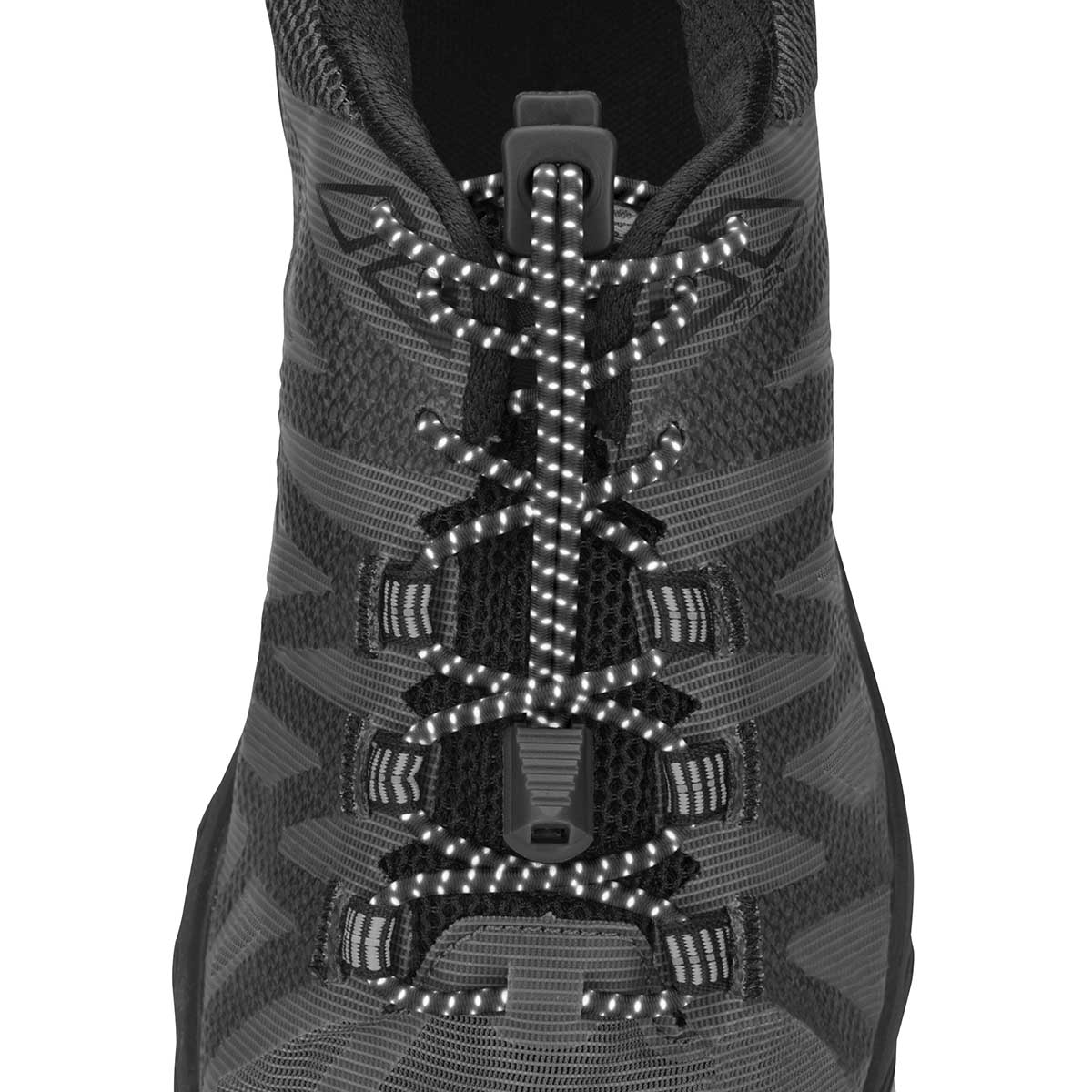 Nathan Reflective Run Laces — Black — Front View