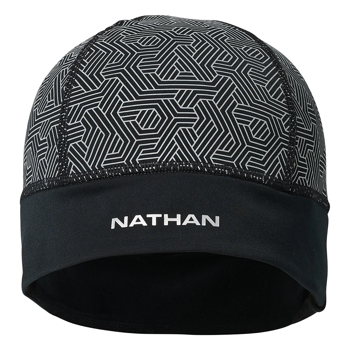 Nathan HyperNight Reflective Beanie 2 — Black - Hex Print — Size One Size — Back View