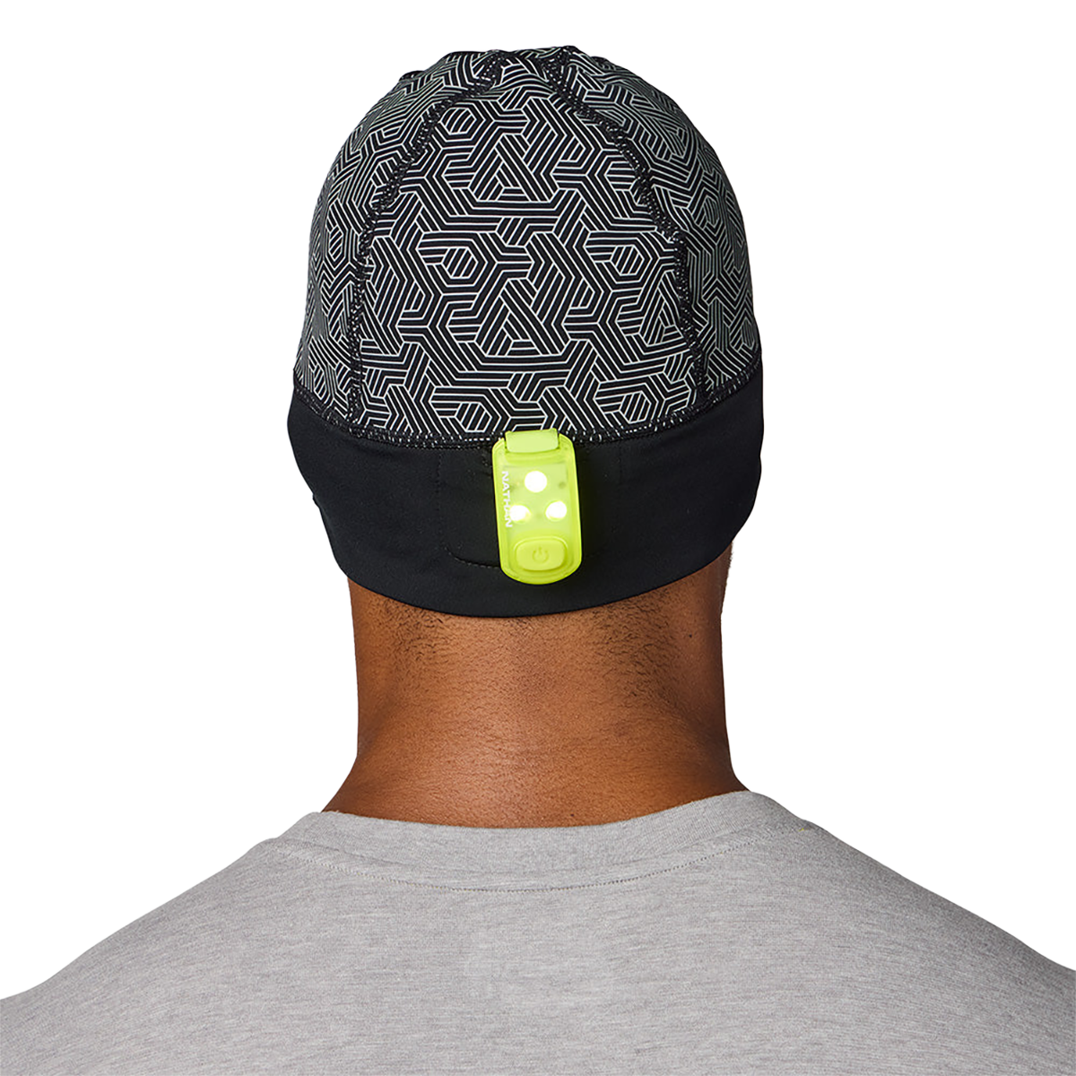 Nathan HyperNight Reflective Beanie 2 — Black - Hex Print — Size One Size — Side View