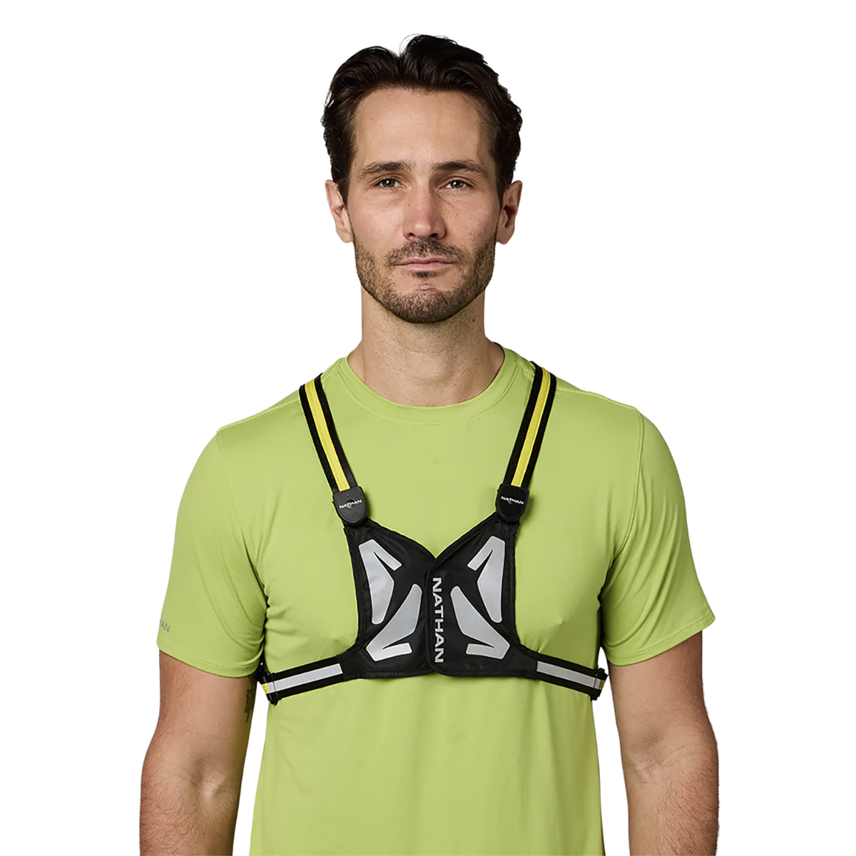 Nathan Laser Light Web Vest RX 2 — Black/High Vis Yellow — Size One Size — Front View