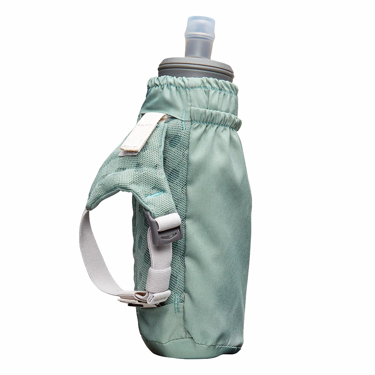 Nathan Pinnacle 14oz Soft Flask — Sage Green - Reflective Silver — Side View