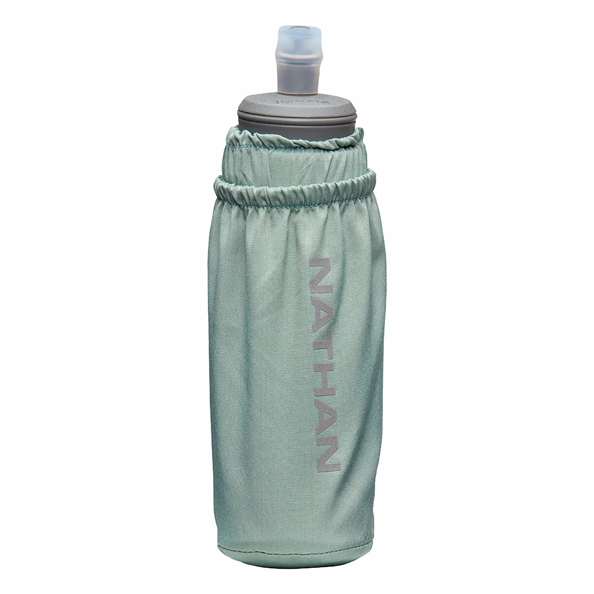 Nathan Pinnacle 14oz Soft Flask — Sage Green - Reflective Silver — Front View