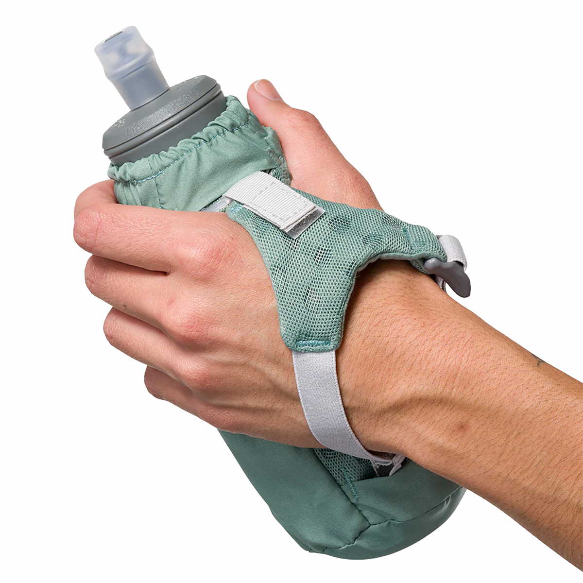 Nathan Pinnacle 14oz Soft Flask — Sage Green - Reflective Silver — Detail View