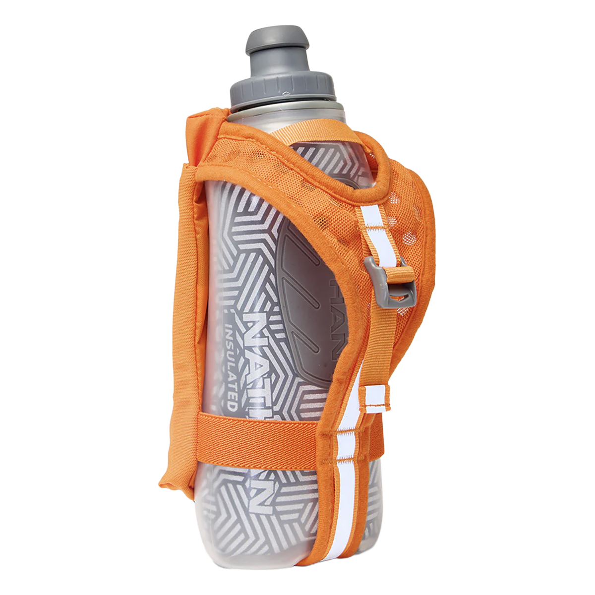 Nathan SpeedDraw 2 18oz Ins. Flask — Orange Blaze - Reflective Silver — Back View