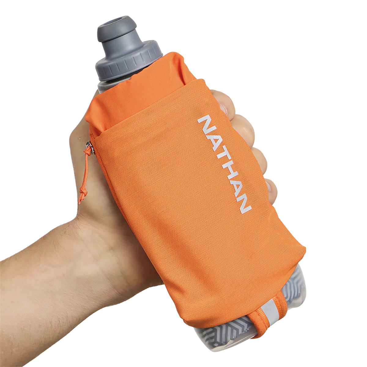 Nathan SpeedDraw 2 18oz Ins. Flask — Orange Blaze - Reflective Silver — Side View
