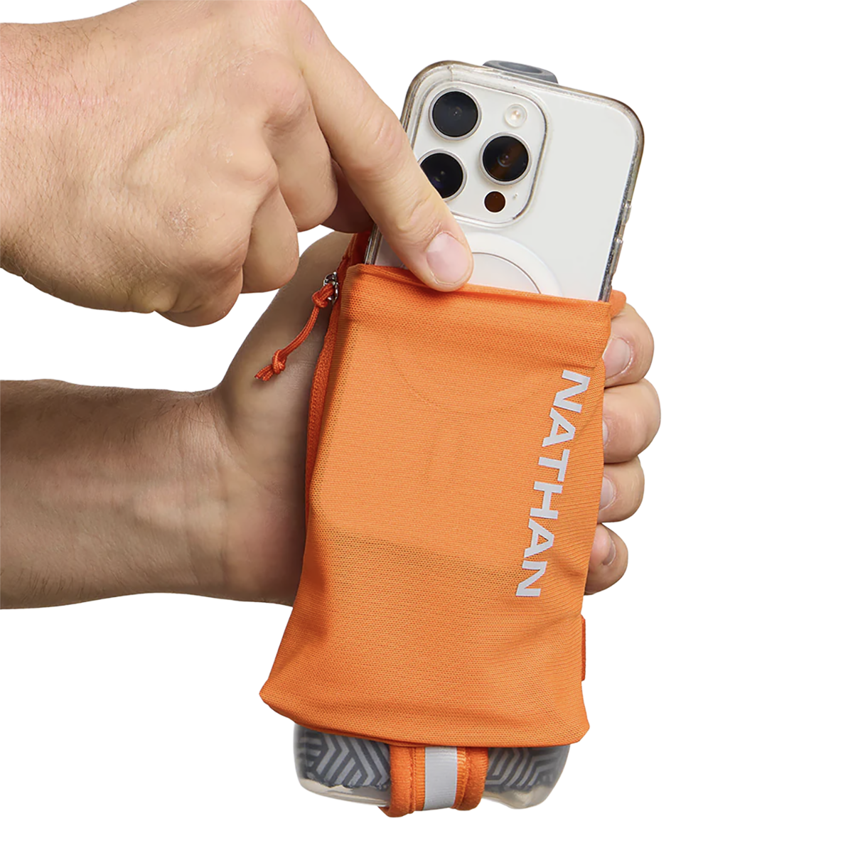 Nathan SpeedDraw 2 18oz Ins. Flask — Orange Blaze - Reflective Silver — Top View