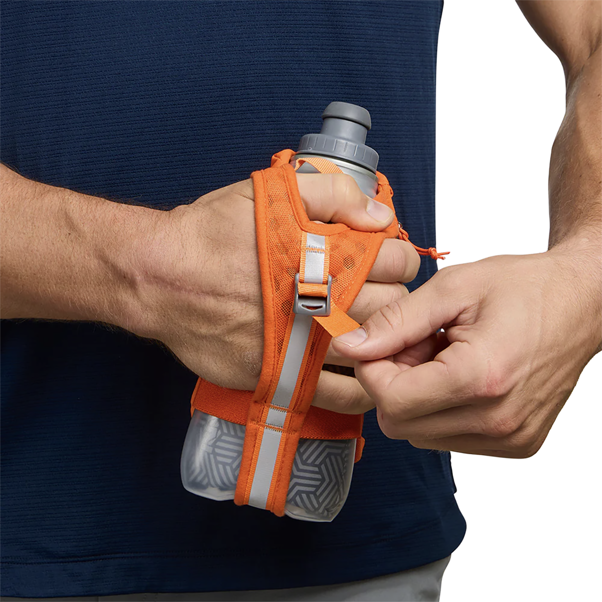 Nathan SpeedDraw 2 18oz Ins. Flask — Orange Blaze - Reflective Silver — Detail View