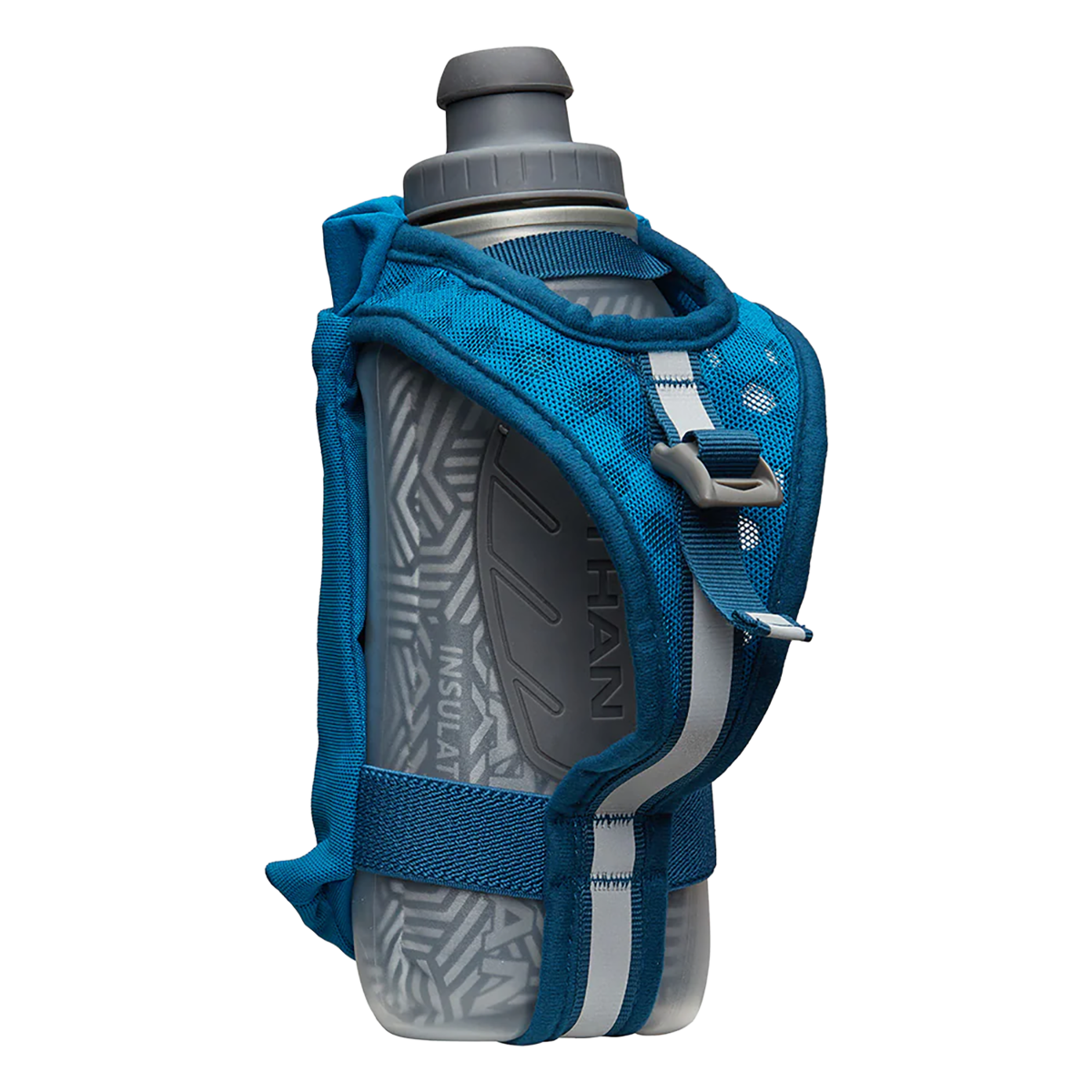Nathan SpeedDraw 2 12oz Ins. Flask — Deep Blue - Reflective Silver — Side View