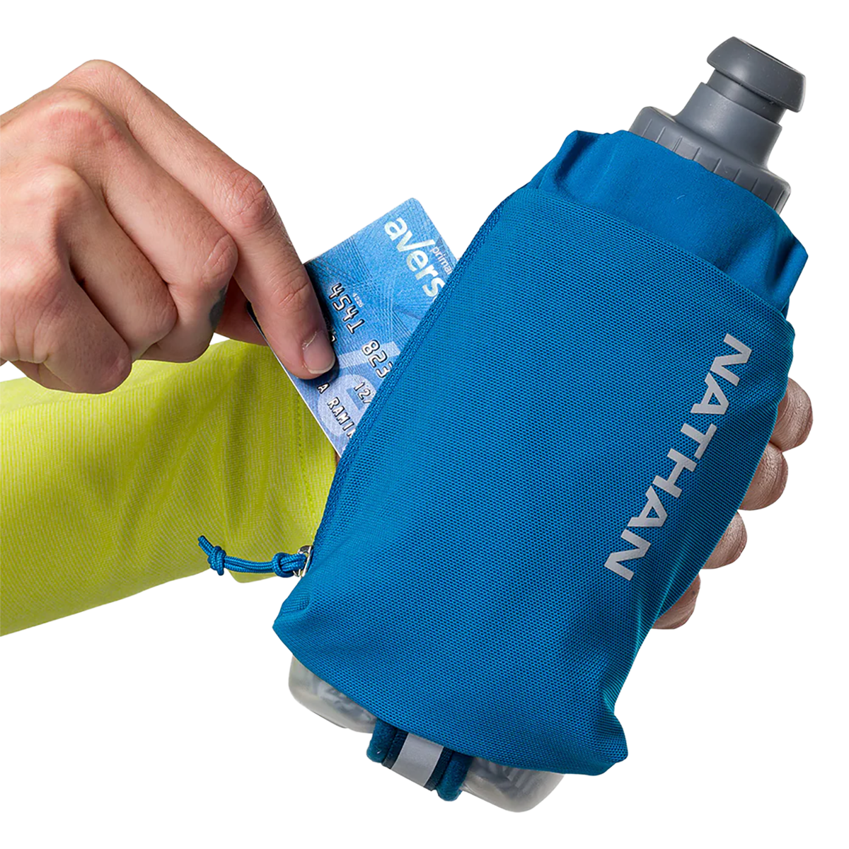 Nathan SpeedDraw 2 12oz Ins. Flask — Deep Blue - Reflective Silver — Lifestyle View