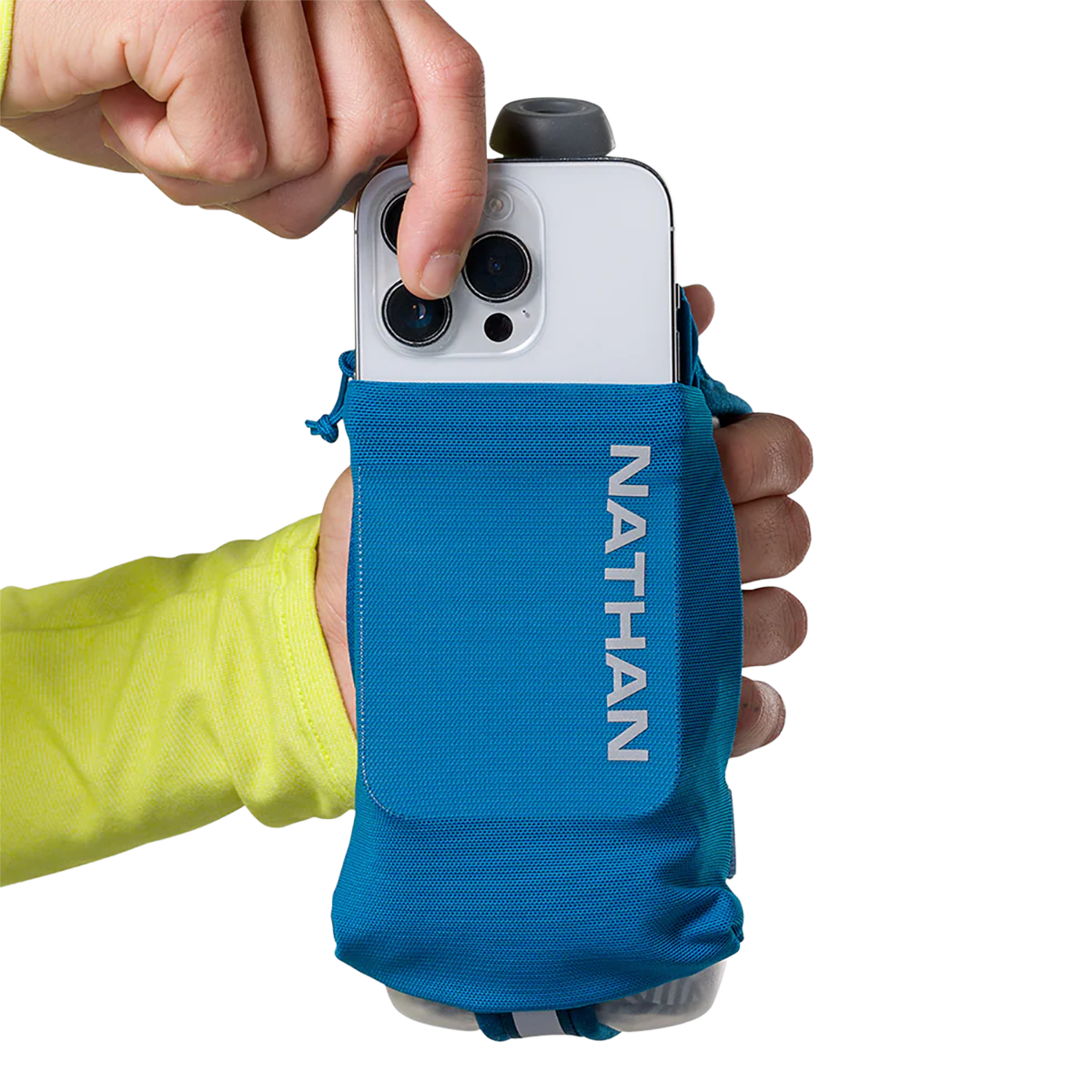 Nathan SpeedDraw 2 12oz Ins. Flask — Deep Blue - Reflective Silver — Back View