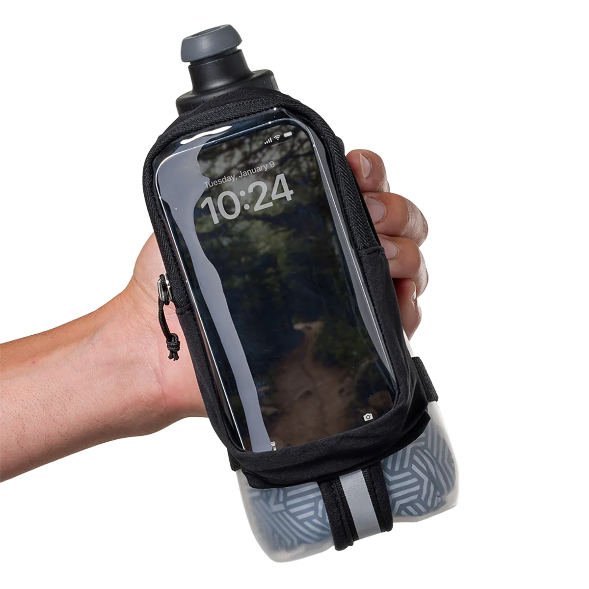 Nathan SpeedDraw 2 View 18oz Ins. Flask — Black - Reflective Silver — Back View