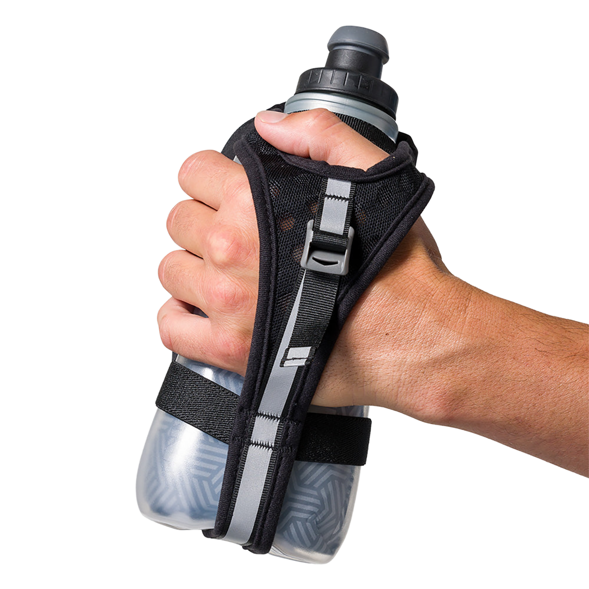 Nathan SpeedDraw 2 View 18oz Ins. Flask — Black - Reflective Silver — Detail View