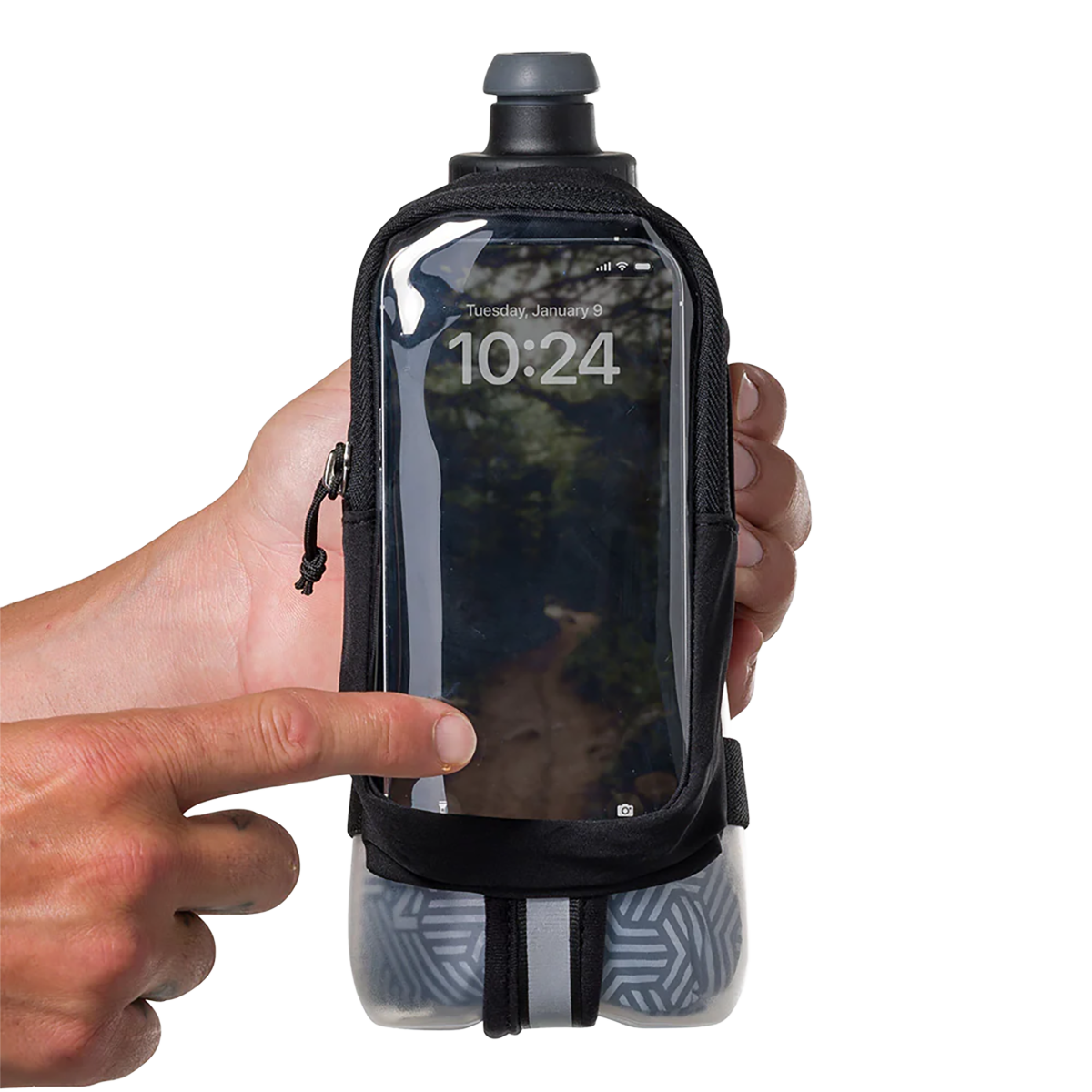 Nathan SpeedDraw 2 View 18oz Ins. Flask — Black - Reflective Silver — Top View