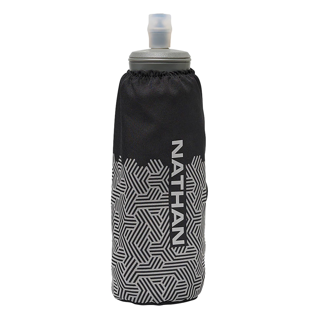 Nathan Hypernight Pinnacle 14 oz Soft Flask — Black/Hex Print — Size One Size — Front View