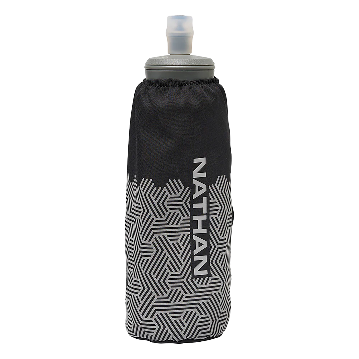 Nathan Hypernight Pinnacle 14 oz Soft Flask — Black/Hex Print — Size One Size — Front View