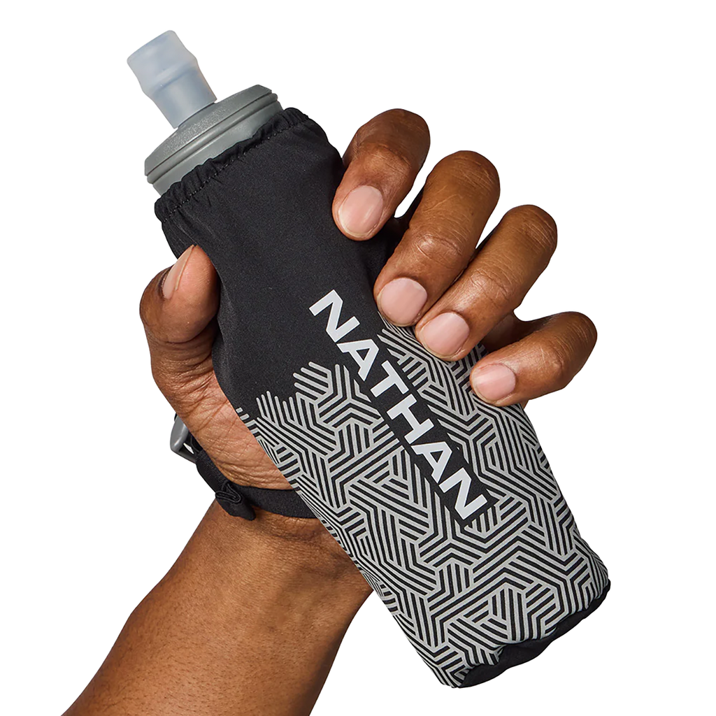 Nathan Hypernight Pinnacle 14 oz Soft Flask — Black/Hex Print — Size One Size — Side View