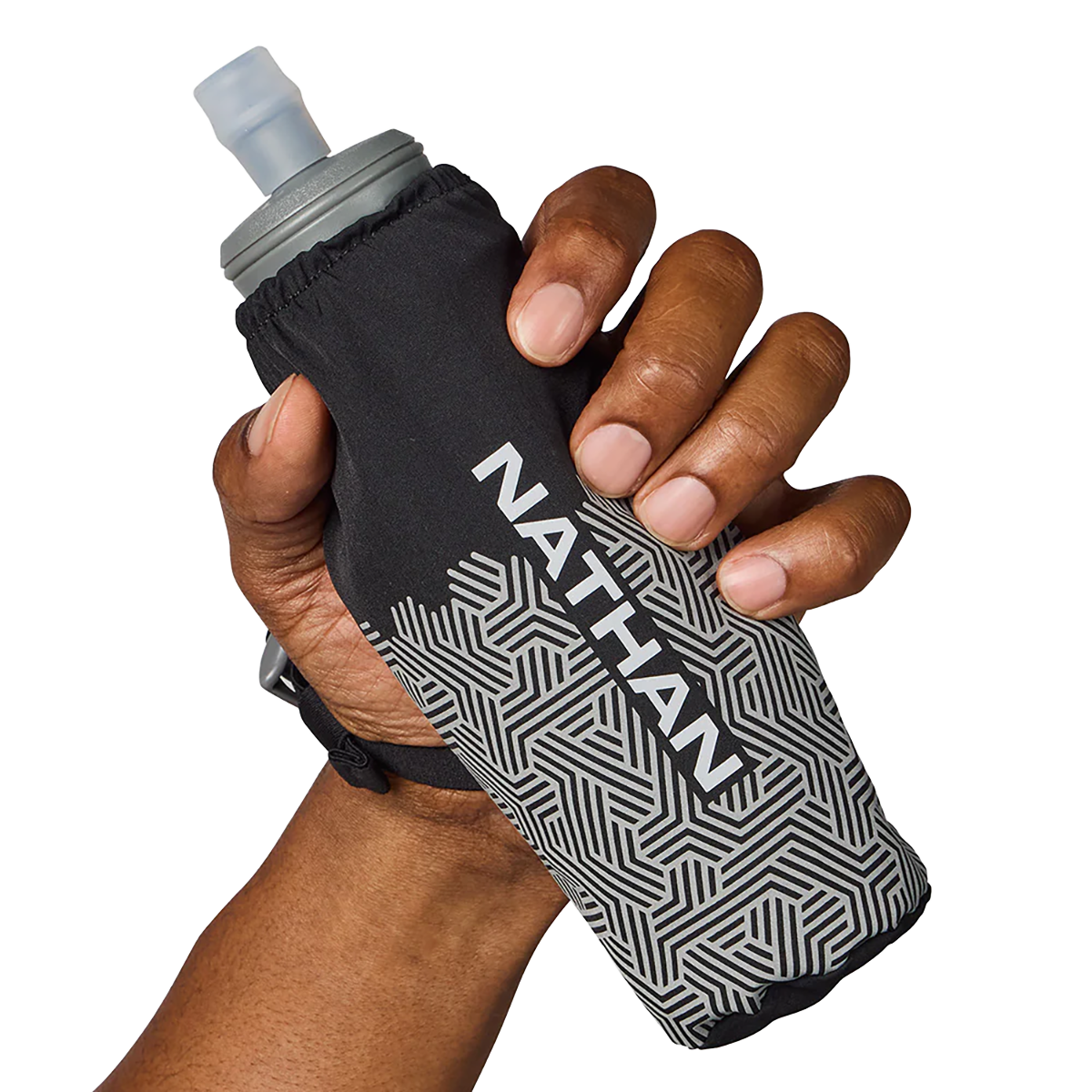 Nathan Hypernight Pinnacle 14 oz Soft Flask — Black/Hex Print — Size One Size — Side View