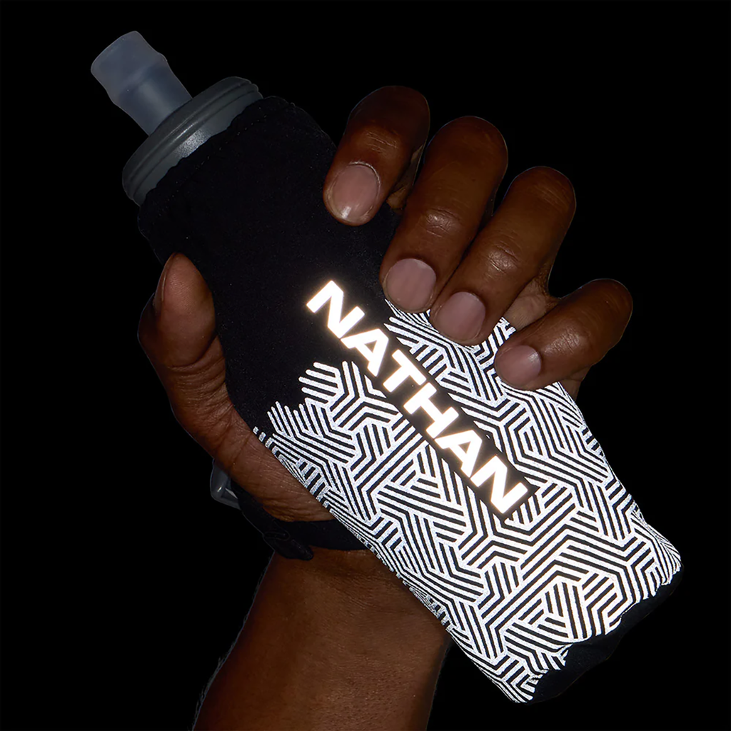 Nathan Hypernight Pinnacle 14 oz Soft Flask — Black/Hex Print — Size One Size — Top View