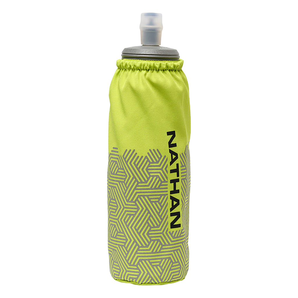 Nathan Hypernight Pinnacle 14 oz Soft Flask — Black/Hex Print — Size One Size — Lifestyle View