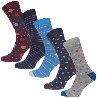 More Mile Design 10 Pack Mens Spots and Stripes Socks - Multi
