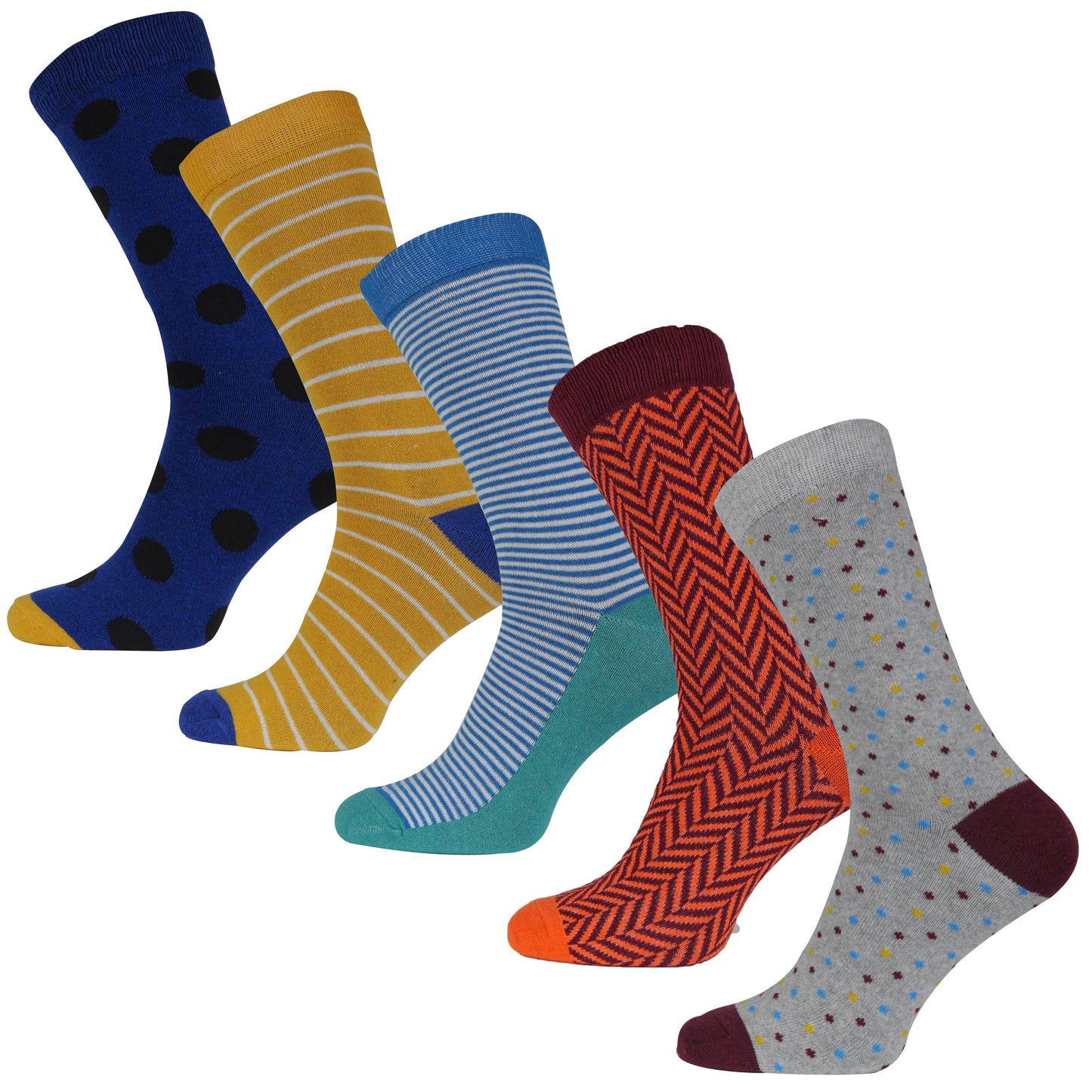 More Mile Design 10 Pack Mens Spots and Stripes Socks - Multi