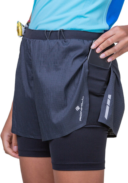 Ronhill Tech Race Twin 2 in 1 Womens Running Shorts - Black