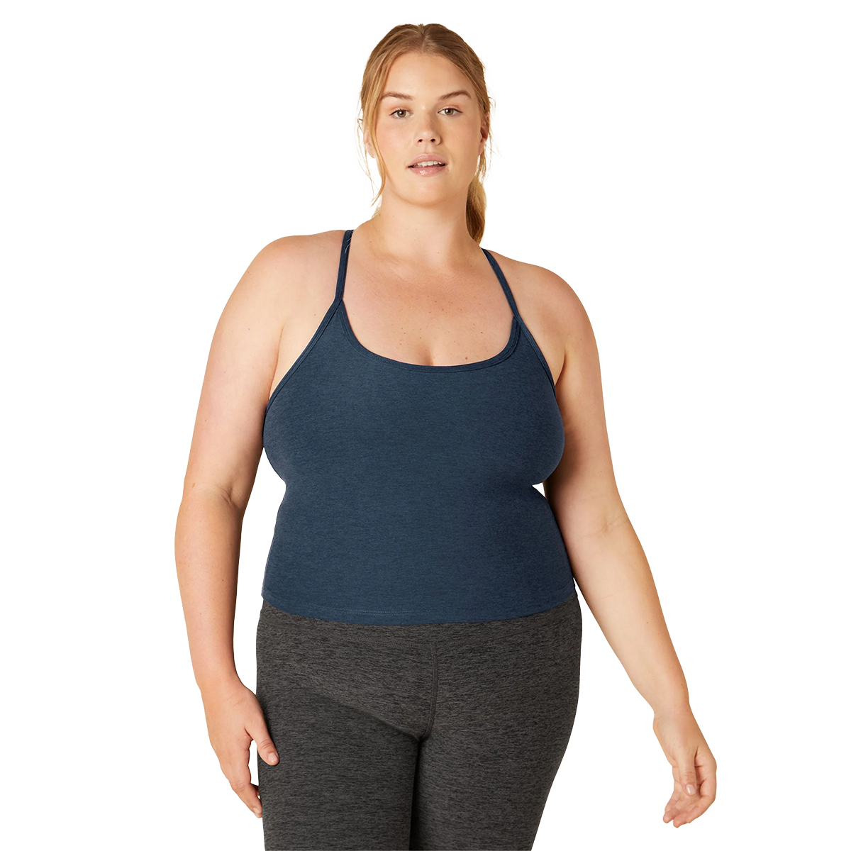 Beyond Yoga Spacedye Slim Racerback Cropped Tank — Nocturnal Navy — Size XSmall — Back View