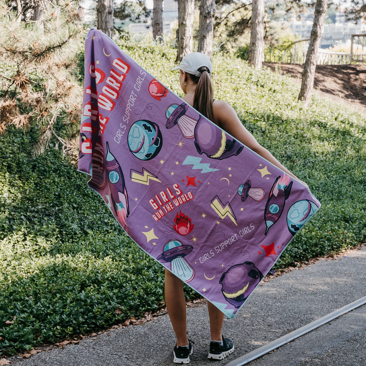 Sprints Towel — Girls Run The World — Size One Size — Top View