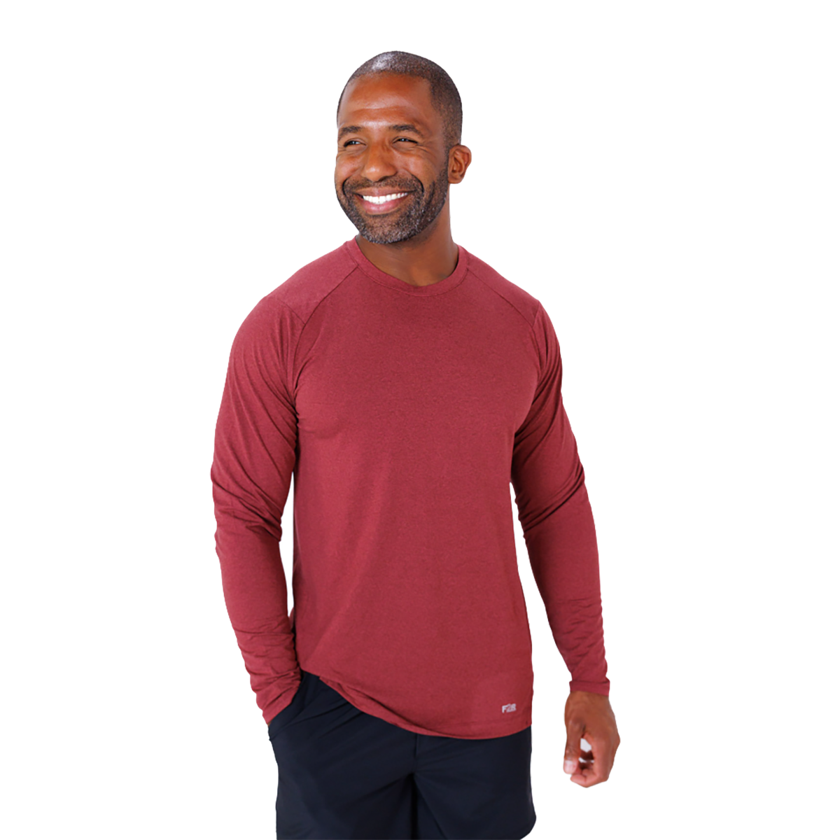 F2R Cationic Jersey Crew Longsleeve — Heather Red Mahogany — Size Small — Alternate View 8