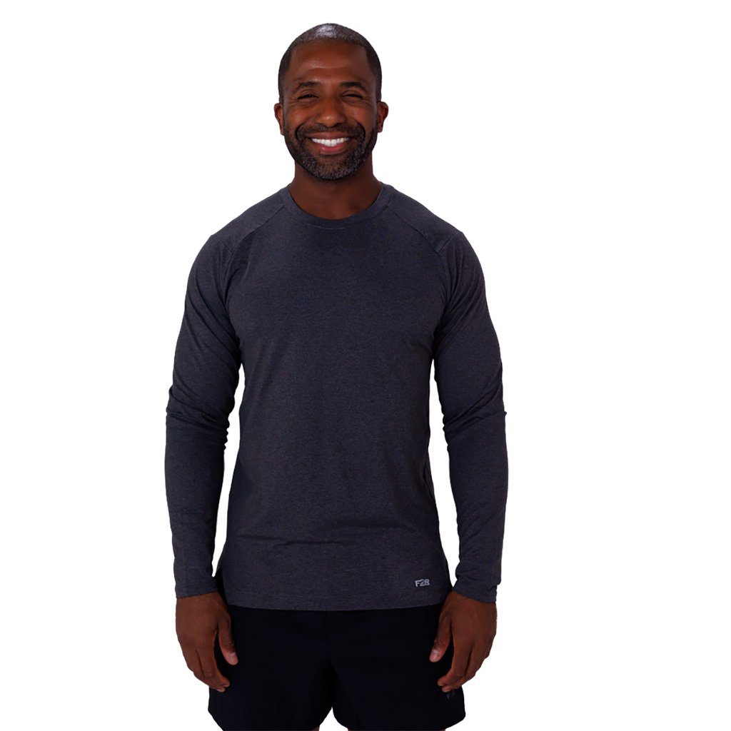 F2R Cationic Jersey Crew Longsleeve — Heather Red Mahogany — Size Small — Front View