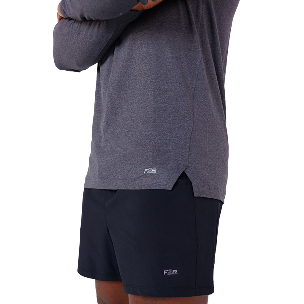 F2R Cationic Jersey Crew Longsleeve — Heather Red Mahogany — Size Small — Lifestyle View