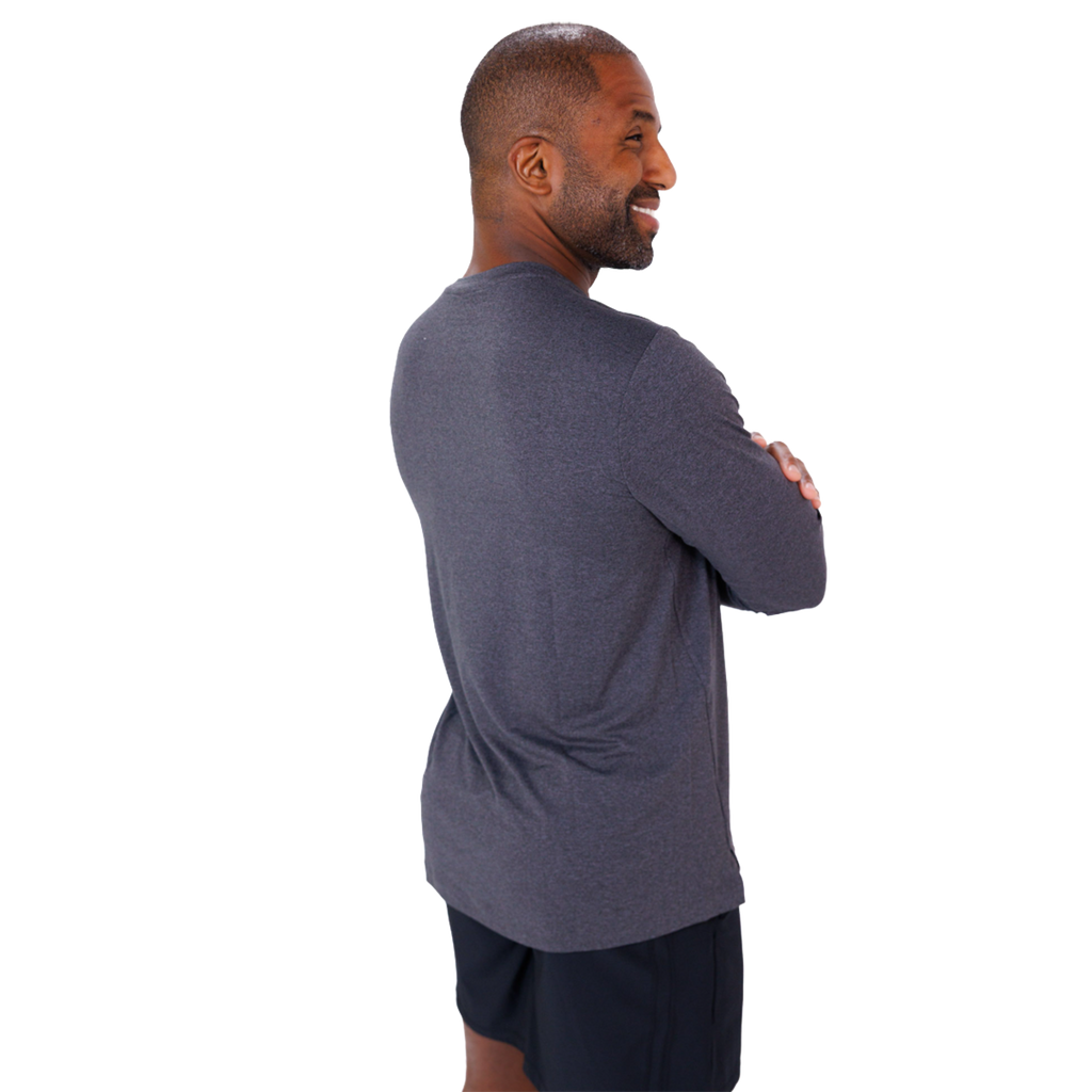 F2R Cationic Jersey Crew Longsleeve — Heather Red Mahogany — Size Small — Detail View